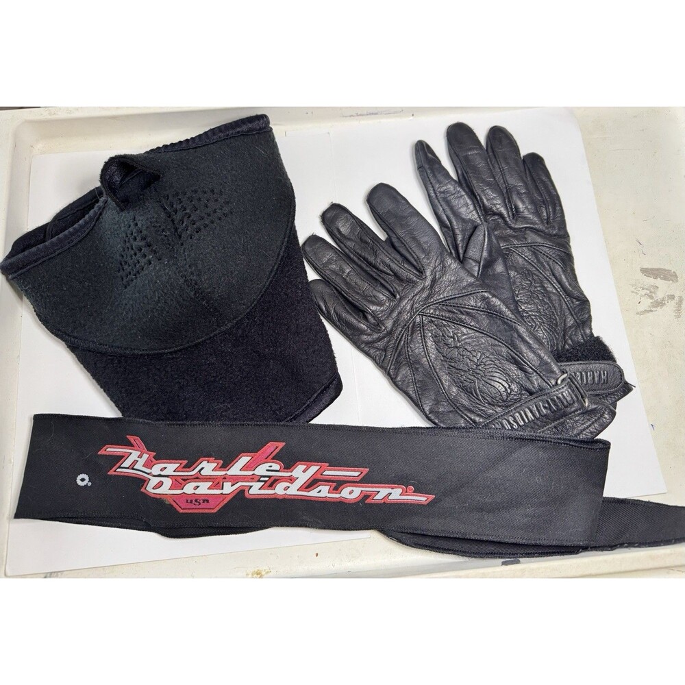 Lot Of Harley Davidson Women’s Leather Gloves Face Mask Head Band Biker